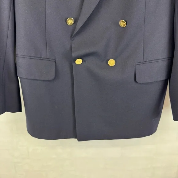 Burberrys Vintage Double Breasted Blazer Navy Gold Crest Buttons Men’s L - Picture 6 of 16